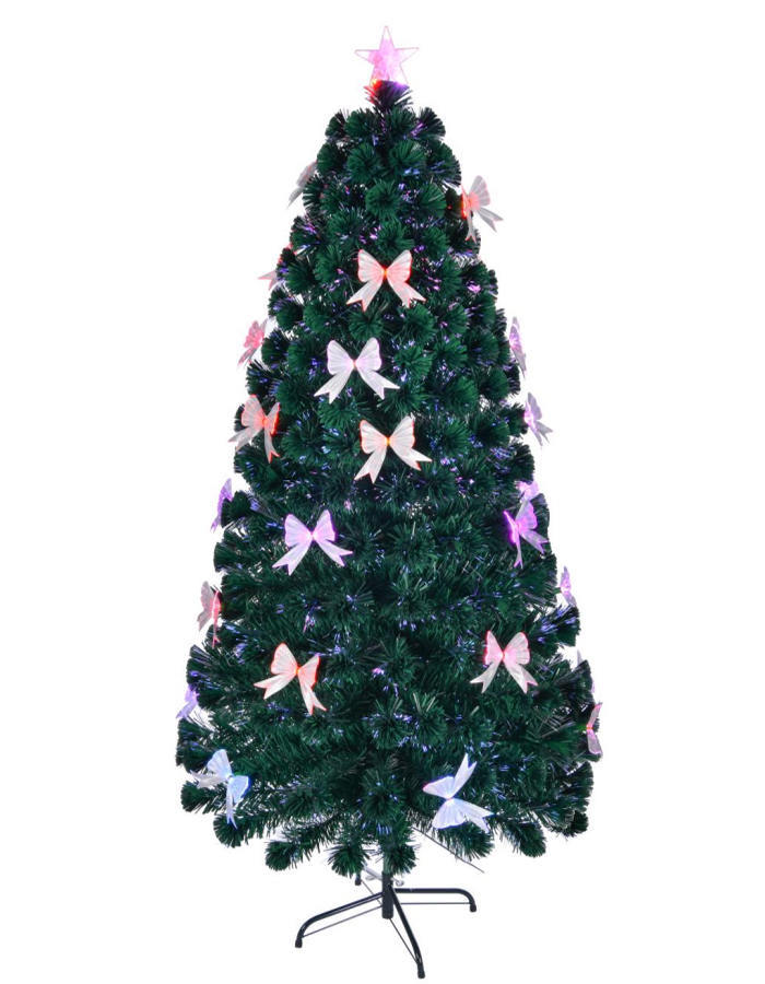 Union Tree Pre-lit Fiber Optic Artificial Christmas Tree with Shining Bowknots & Top Star with Foldable Stand