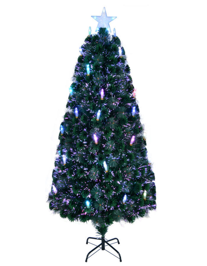 Union Tree PreLit Optical Fiber Christmas Artificial Tree with Candles & Top Star, Festive Party Holiday Fake Multicolor Xmas Tree with Durable Metal Legs