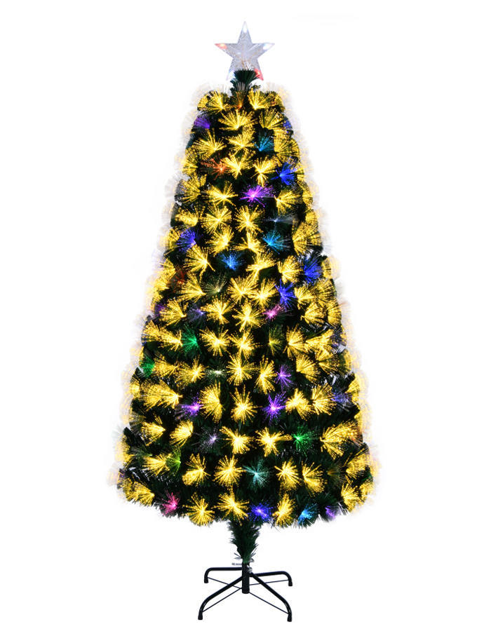 Union Tree PreLit Green PVC Fiber Optic Artificial Christmas tree with Metal Stand, Xmas Tree for Holiday Decor