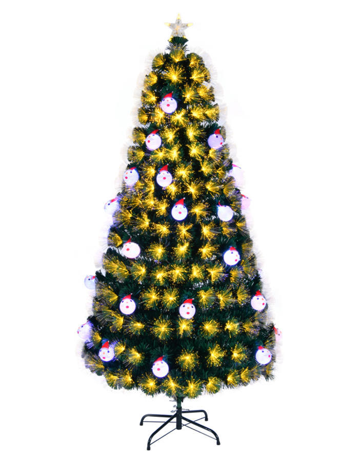Union Tree PreLit Optical Fiber Christmas Artificial Tree, with Snowheads and Top Star, Festive Party Holiday Fake Multicolor Xmas Tree with Durable Metal Legs