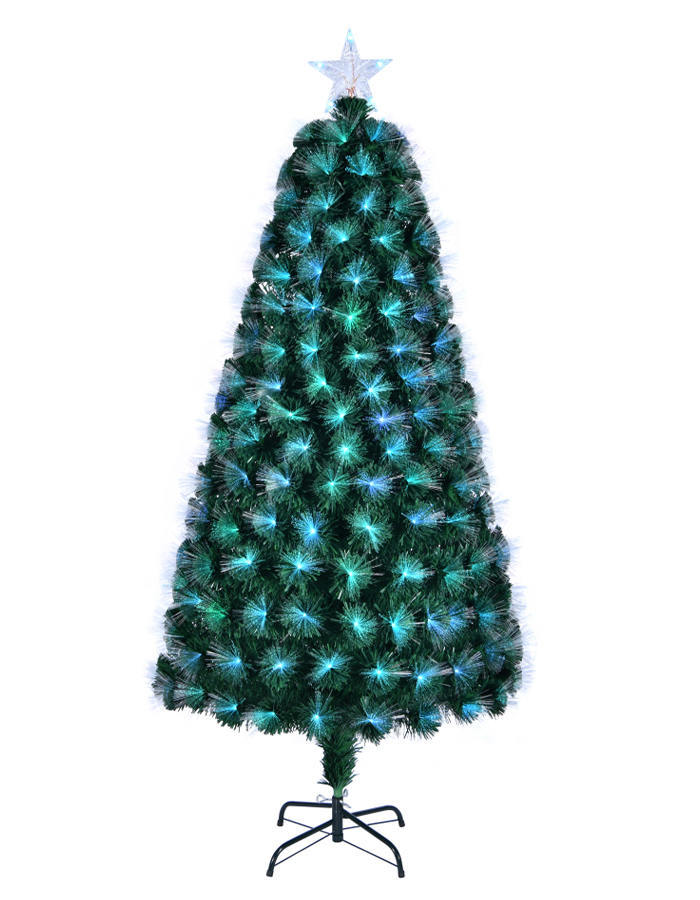 Union Tree PreLit Optical Fiber Christmas Green PVC Artificial Tree, with Top Star and Foladable Stand, Festive Party Holiday Fake Multicolor Xmas Tree