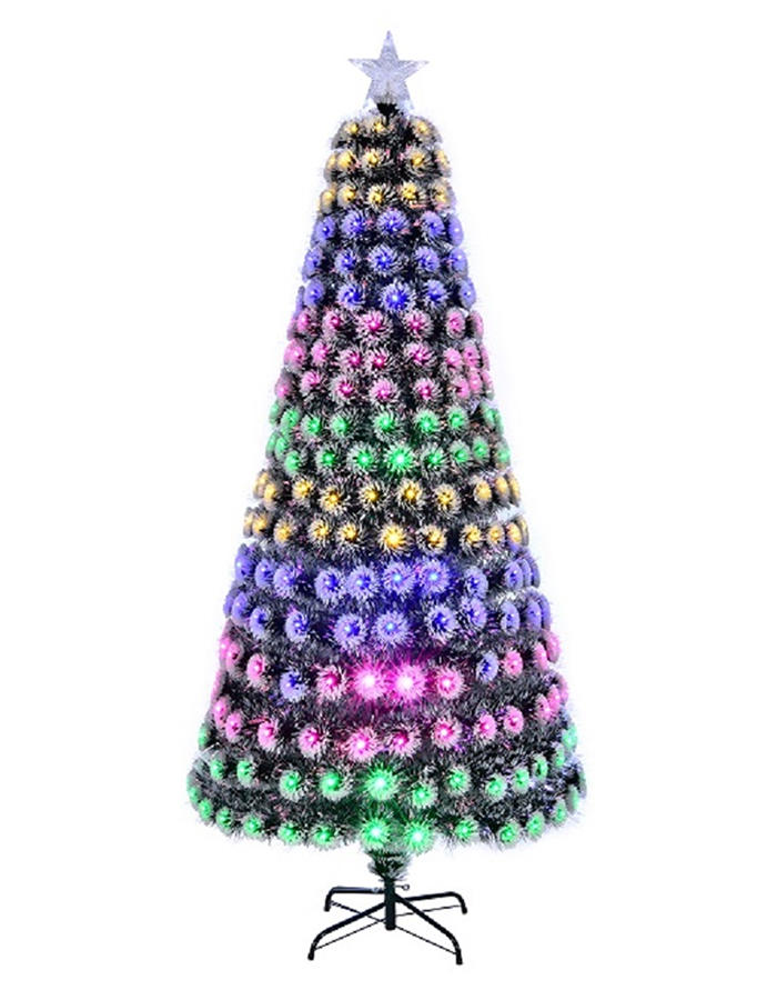 Union Tree Pre-lit Fiber Optic Artificial Christmas Tree with Incandescent Colorful LED Lights & Top Star, Hinged Slim Skinny Corner Xmas Tree with Foldable Stand