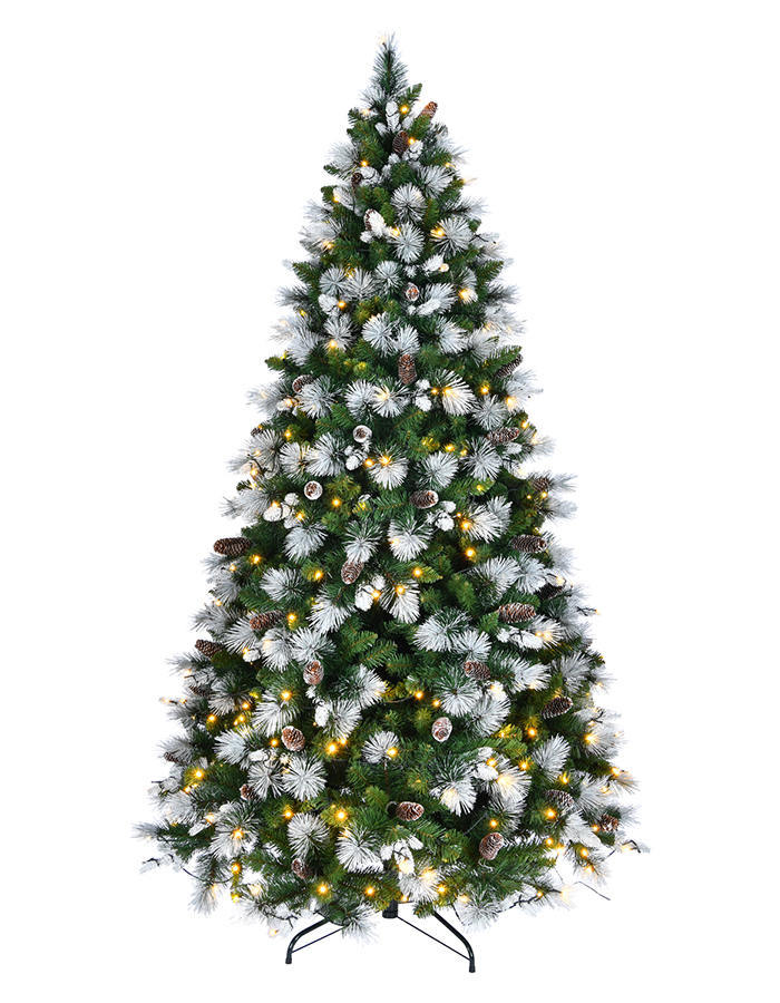 Union Tree Premium Design PreLit Full PE&PVC Ultra-Thick Spruce Christmas Tree with Pinecones Decoration, Warm White LED Lights with Foldable Stand