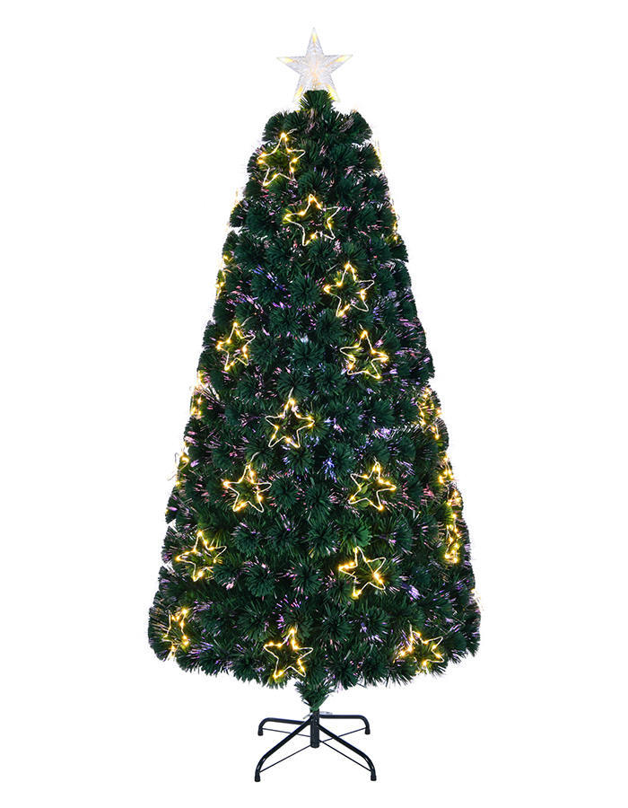 Union Tree 7ft PreLit Optical Fiber Christmas Artificial Tree, with Copper Wire Stars and Top Star, Festive Party Holiday Fake Multicolor Xmas Tree with Durable Metal Legs