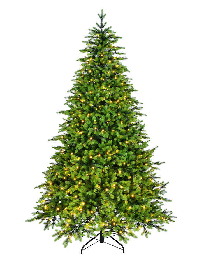 Union Tree PreLit 'Feel Real' Artificial Full Christmas Tree, Green Premium PE Xmas Tree, Warm White LED Lights with Foldable Stand