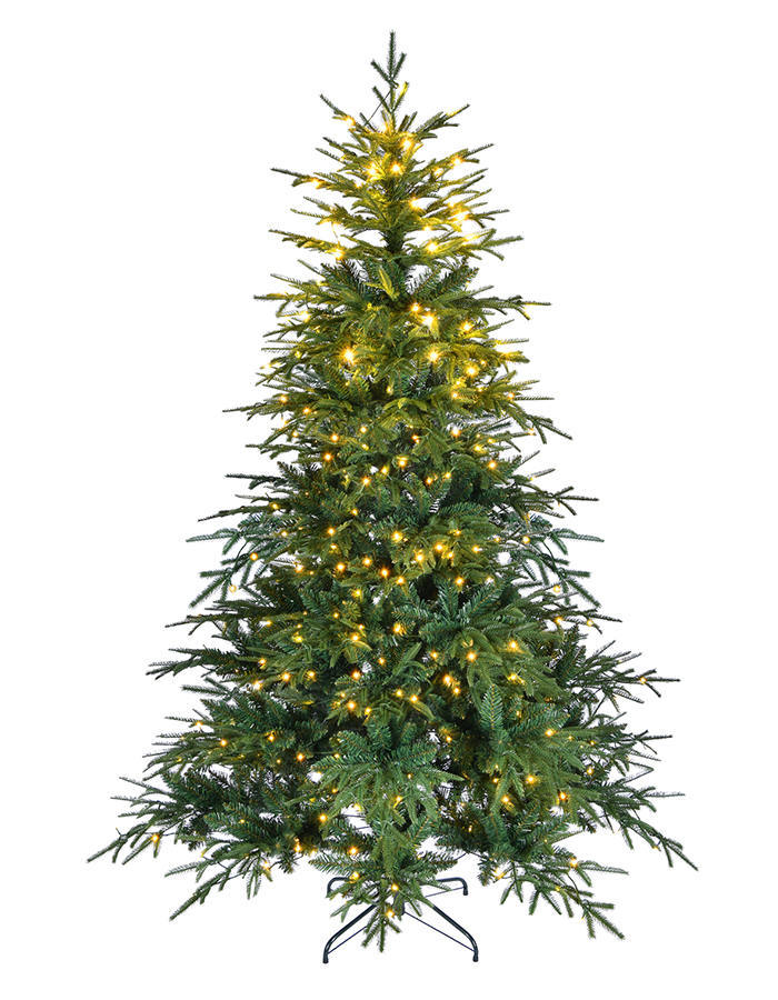 Union Tree Prelit 'Feel Real' Artificial Full Christmas Tree with Warm White LED Lights, Green Premium PE Xmas Tree, Hinged Solid Metal Legs Christmas Trees Holiday Decoration