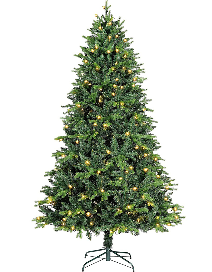 Union Tree PreLit 'Feel Real' Artificial Full Christmas Tree, Green, Frasier Grande, Warm White LED Lights with Foladable Stand