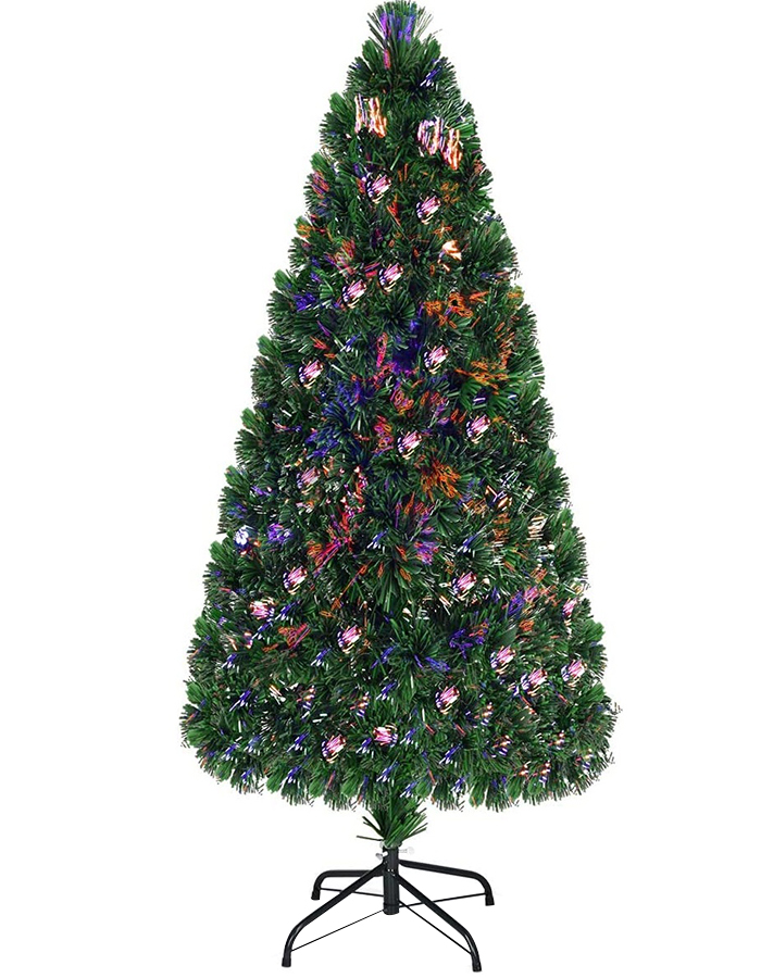 Union Tree Artificial PVC Christmas Tree PreLit Fiber Optic Tree with Metal Stand, Xmas Tree for Holiday Decor