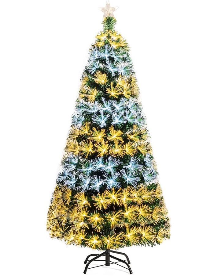 Union Tree 6ft Pre-lit Artificial Christmas Tree, Premium Optical Fiber Tree, 8 Lighting Modes with 2 Colors, Ideal for Xmas Indoor Decor