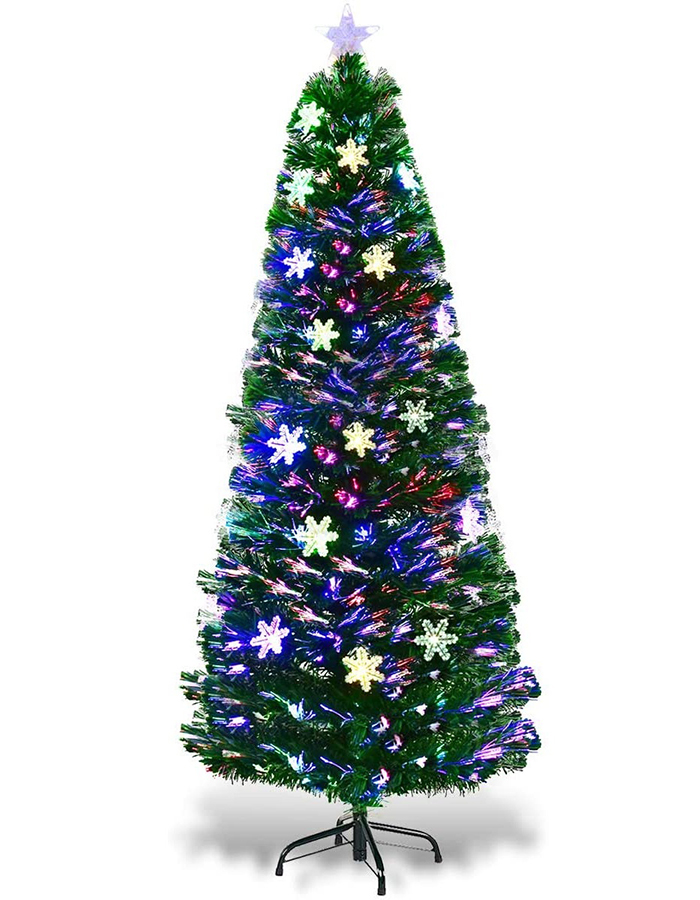 Union Tree PreLit Optical Fiber Christmas Artificial Tree, with LED RGB Color Changing Led Lights, Snowflakes and Top Star, Festive Party Holiday Fake Multicolor Xmas Tree with Durable Metal Legs