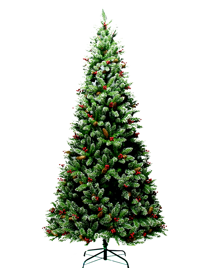 7.5ft pre-lit whie rolling pointed PVC hinged Christmas tree with 550L Pointy White Tree QL-11