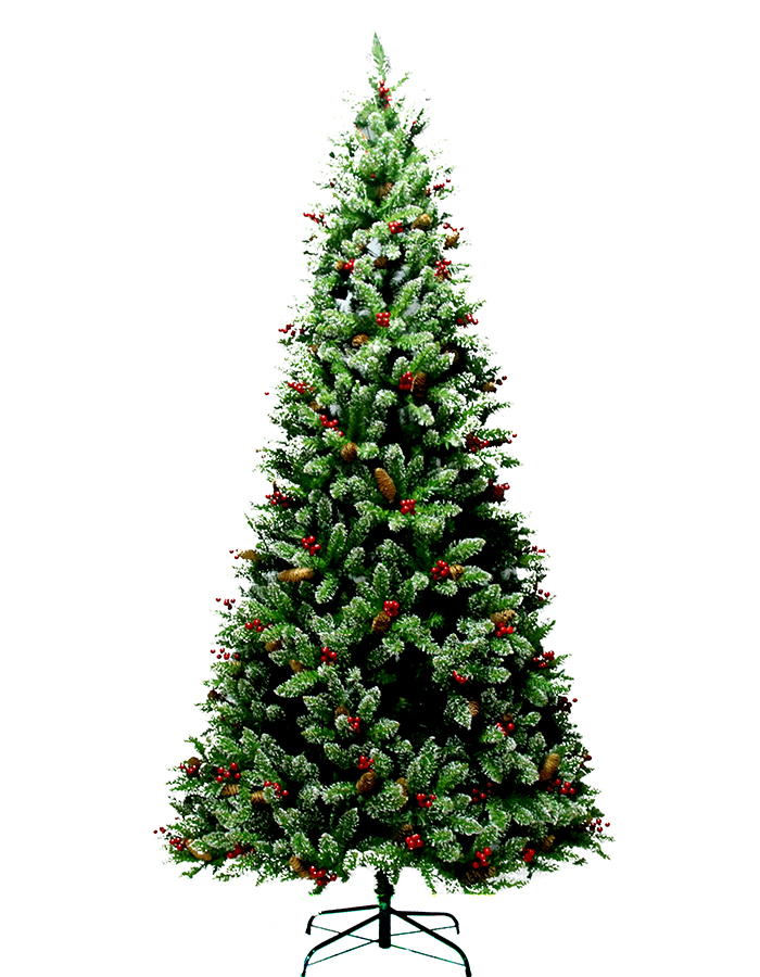 7.5ft pre-lit whie rolling pointed PVC hinged Christmas tree with 550L Pointy White Tree QL-11
