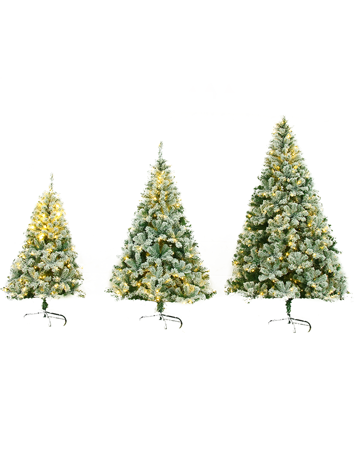 6/7/8ft pre-lit snowflocked pvc hinged Christmas tree Flocking PVC tree QL-182